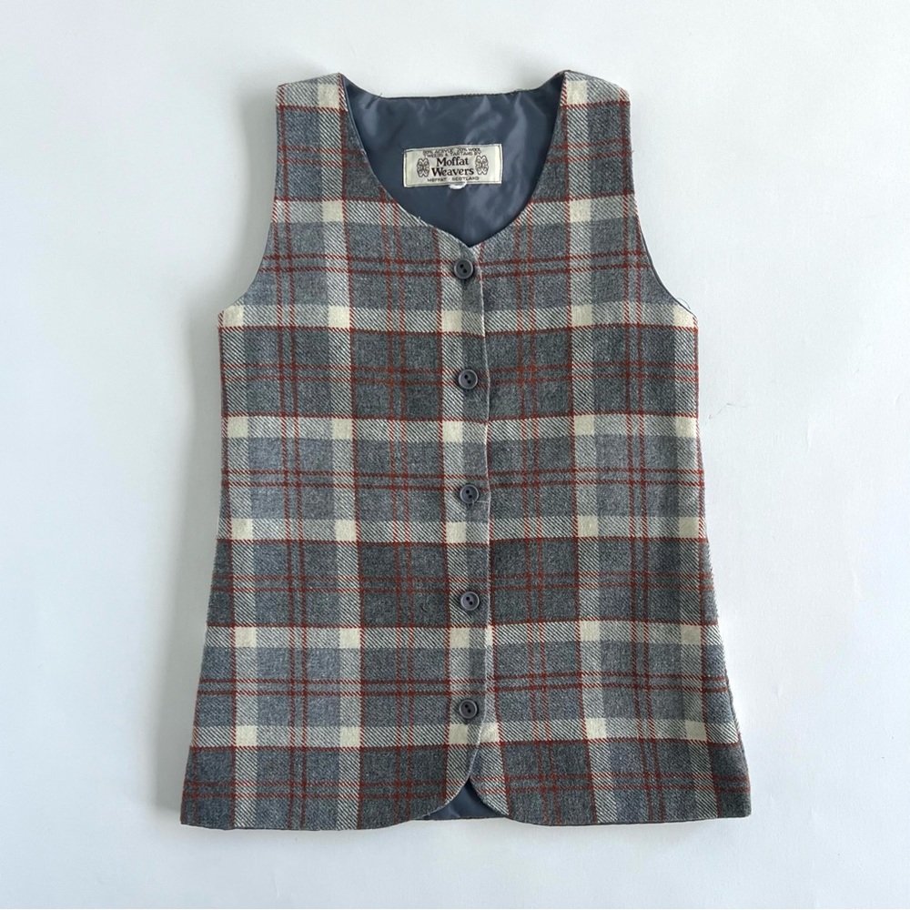 Vintage small girls size 6 wool blend plaid jumper dress